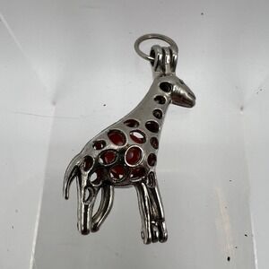 Giraffe Pearl Cage Pendant Silver Tone Charm Whimsical Boho Minimalist Silver